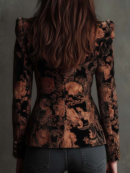 Bertille | Blazer Estilo Sastre Estampado Floral Negro y Bronce