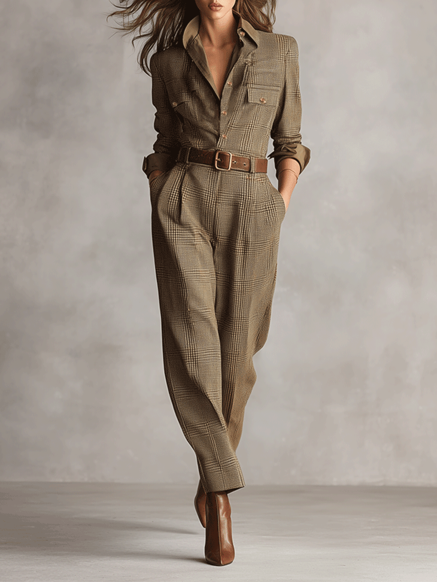 Célia | Jumpsuit Café con Detalles Sofisticados
