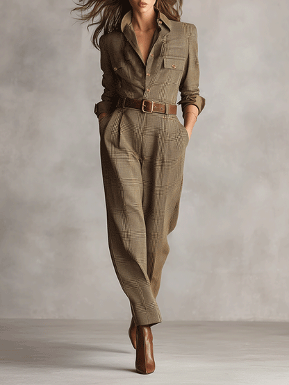 Célia | Jumpsuit Café con Detalles Sofisticados