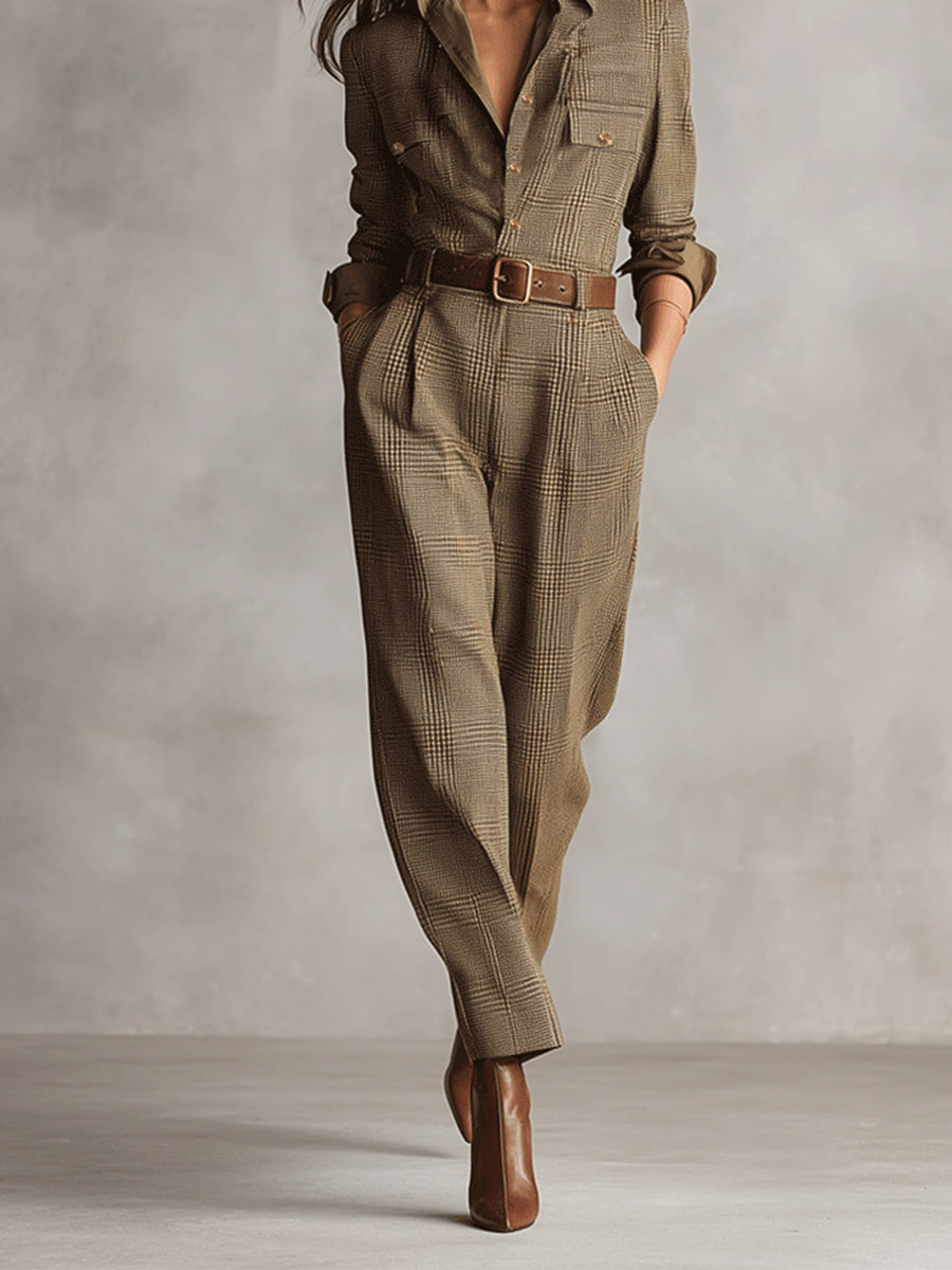 Célia | Jumpsuit Café con Detalles Sofisticados