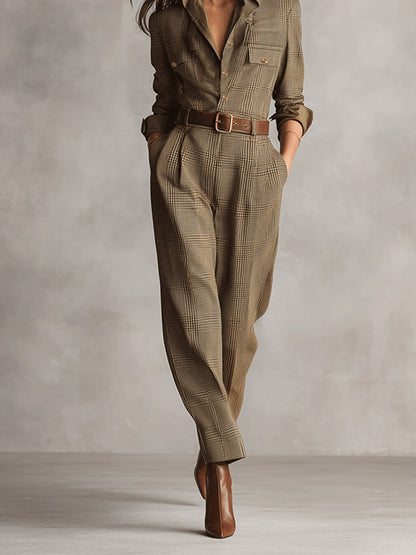 Célia | Jumpsuit Café con Detalles Sofisticados
