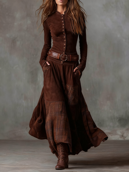 Élise | Vestido Maxi de Gamuza con Cinturón