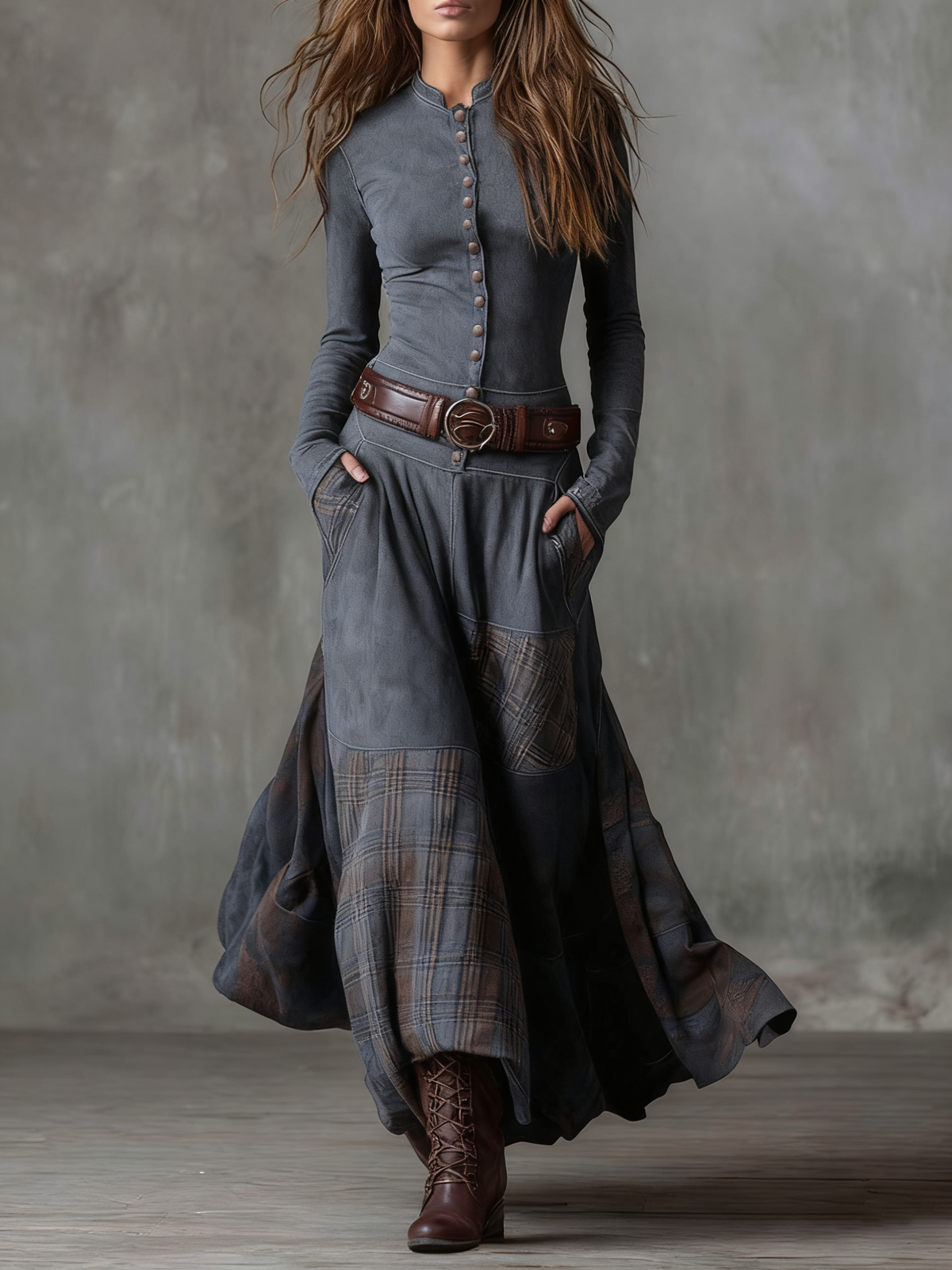 Élise | Vestido Maxi de Gamuza con Cinturón