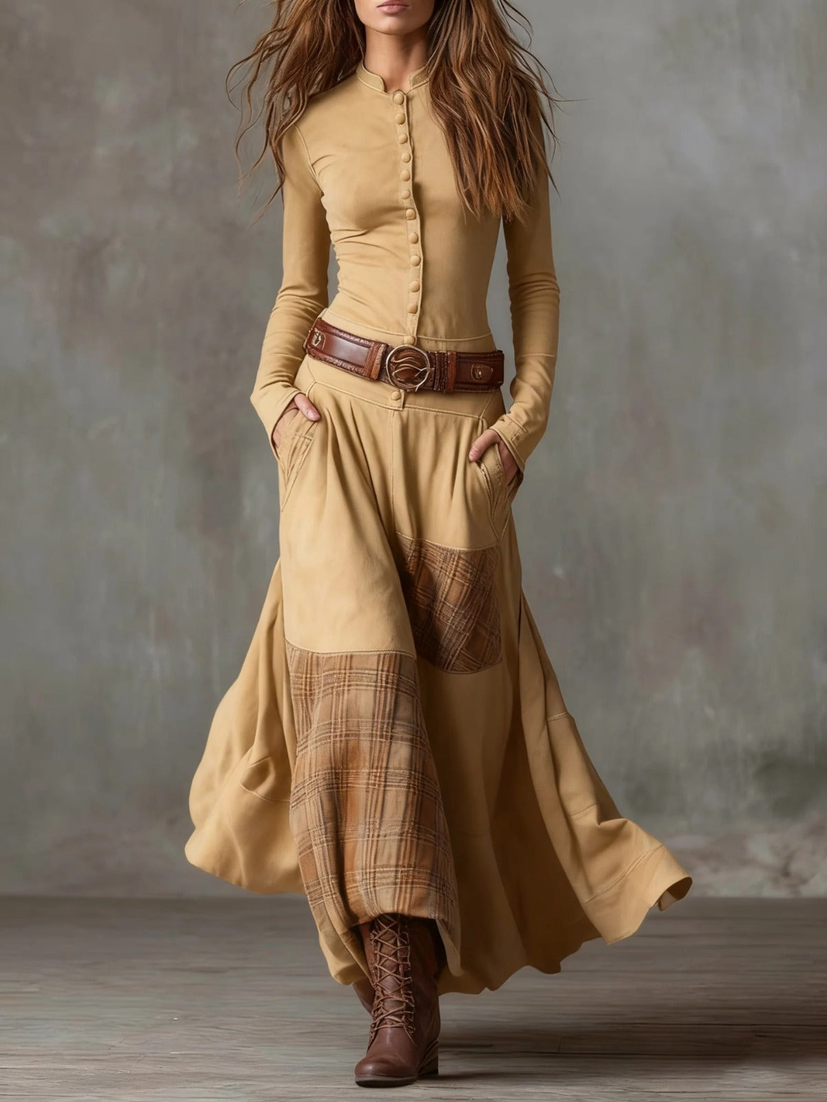 Élise | Vestido Maxi de Gamuza con Cinturón