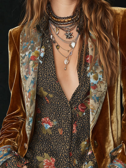 Marcelline | Blazer Patchwork con Estampado Floral Vintage