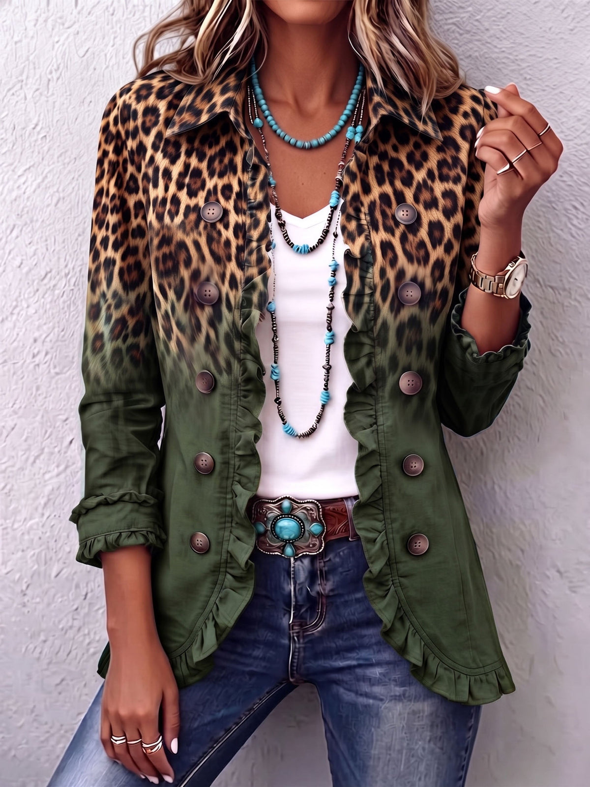 Cassandre | Blazer Animal Print Degradado con Volantes