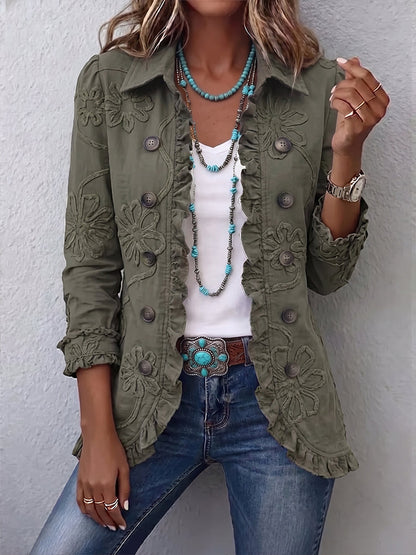 Faustine | Chamarra Utilitaria Bordada con Flores Bohemias