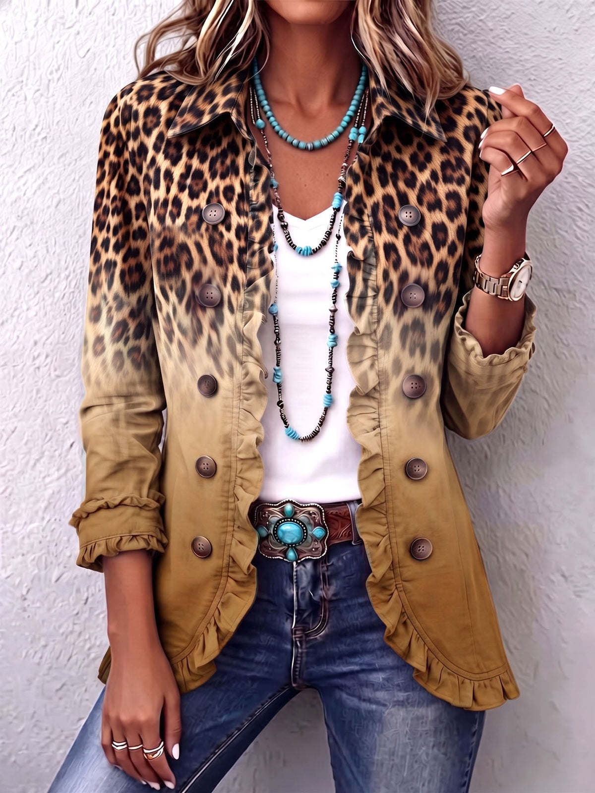 Cassandre | Blazer Animal Print Degradado con Volantes